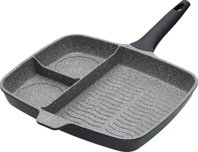 Kitchen Craft MasterClass Driedelige Grillpan 32 Centimeter - Geschikt voor Inductie Antiaanbaklaag 3-in-1 Grillpan