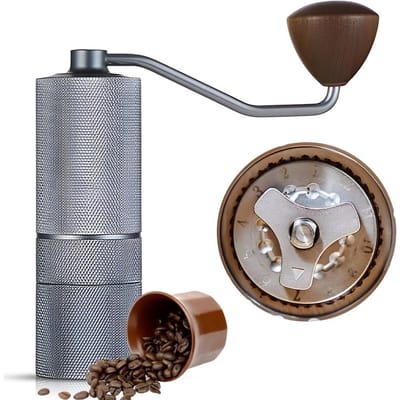Moulin à café manuel à 12 réglages de grosseur avec meule à noyau en acier inoxydable CNC gris