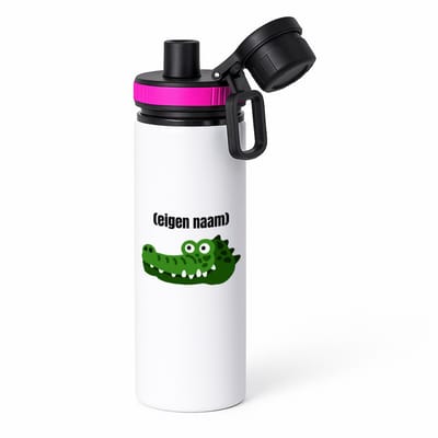 Hacebo® - krokodil hoofd met eigen naam waterfles met draaidop roze - Krokodil - krokodillen liefhebbers - iemand die houdt van krokodillen - verjaardag - cadeau - kado - water fles - 850ML