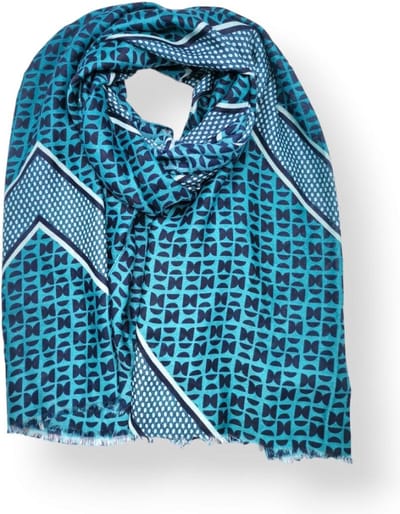 Lange dames sjaal Lieve fantasiemotief cyaan blauw petrol donkerblauw lichtblauw