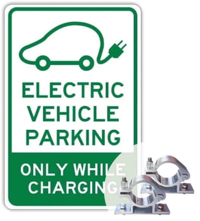 Bord Electric vehicle parking - Weerbestendig Aluminium - 40x60 cm - Bevestiging: Met paalbeugels Ø48mm