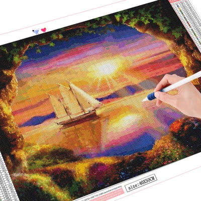 Volledige vierkante strass zee DIY diamant schilderij landschap diamant borduurwerk 20X30CM orange