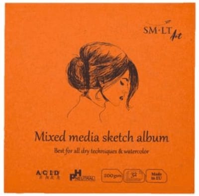 SMLT schetsboek mixed media vierkant 9 cm 200gr FSC papier 32 vel.