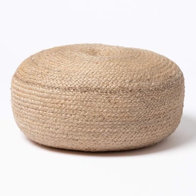 Ronde Jute Poef - Zitkruk Poef - Woonkamer Decoratie - Ambachtelijk Gemaakt - Ø50 cm - Natuurlijk