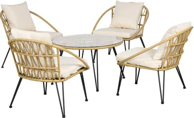 Balkonset 4 personen - Tuinset - Bistroset - Geel+Zwart+Beige - Weerbestendig - 4 delig - 4 stoelen - 4 personen - Gecoat staal - Onderhoudsvrij staal
