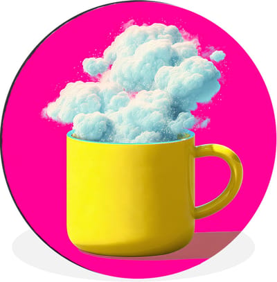 WallCircle - Wandcirkel - Muurcirkel - Mok - Wolken - Roze - Minimalitisch - Aluminium - Dibond - 30x30 cm - Binnen en Buiten