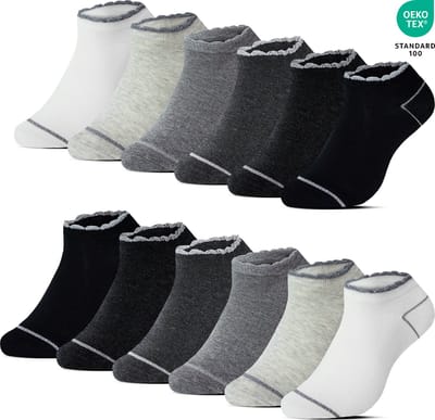 12 Paar Dames Sneakersokken Enkelsokken met Lurex- Casual Daily - Fashion Sokken - Katoen - Maat 35-38 - Zomersokken B-6301