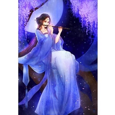 Cross Stitch Kit DIY Diamond Borduren meisje speelde de fluit Diamond Painting Mozaïek Home Decor 20X30CM blue