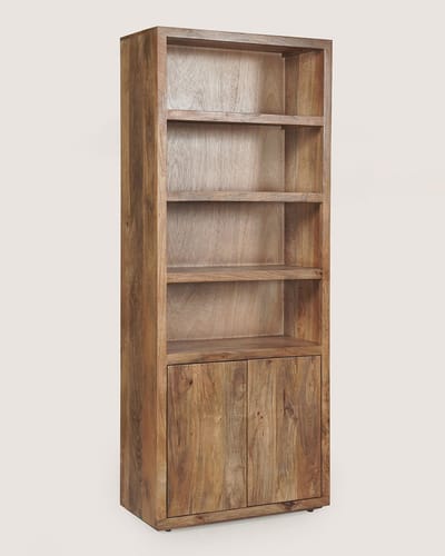 Boekenkast 80 cm Mangohout – 2 Deuren & 4 Vakken – Bruin – Landelijk