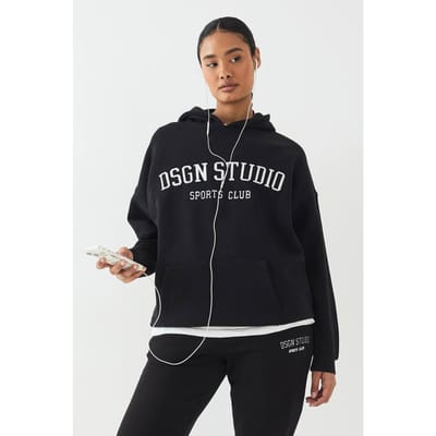 Dames DSGN Studio Applique Oversized Hoodie | Zwart | Maat: Large