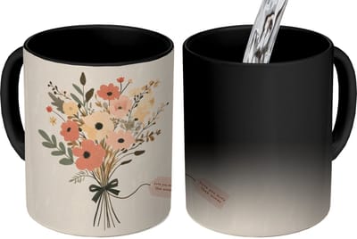 Magische Mok - Foto op Warmte Mokken - Koffiemok - Bloemen - Quote - Beige - Lint - Magic Mok - Beker - 350 ML - Theemok - Mok met Tekst