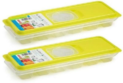 PlasticForte IJsblokjesvorm met deksel - 2x - 12 ijsklontjes - kunststof - groen - ijsblokjes maken