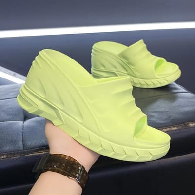 Nieuwe Mode Dames Sleehakken Slippers Buiten Binnen Flats Sandalen Strand Comfort Schoenen Anti-Slip Dames Platform Slides 39 groen