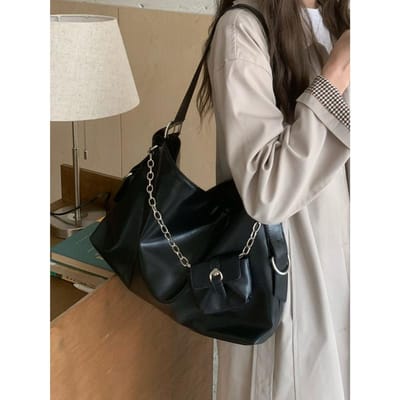 Nieuwe Tas met Grote Capaciteit Dames Kettingtas Koreaanse Versie Woon-werkverkeer Veelzijdig Eén-schouder Crossbody Dames Tas Zachte Pitot Tas black