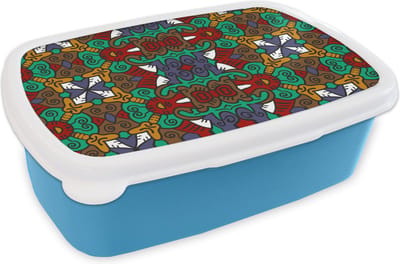 Broodtrommel Blauw - Lunchbox - Brooddoos - Afrika - Patronen - Abstract - Groen - 18x12x6 cm - Kinderen - Jongen