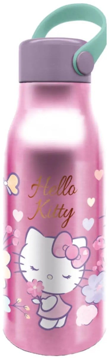 Hello Kitty Aluminium Drinkfles – 400 ml – Met rubberen draaglus – Sluit goed af – Drinkfles voor kinderen – Roze