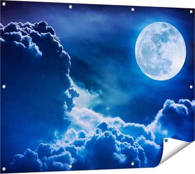 Gards Tuinposter Volle Maan bij Wolken - 120x90 cm - Tuindoek - Tuindecoratie - Wanddecoratie buiten - Tuinschilderij