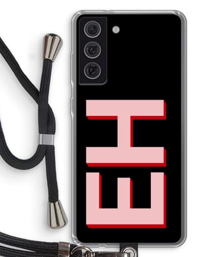 Gepersonaliseerd - Case Company® - Hoesje met koord geschikt voor Samsung Galaxy S21 FE hoesje met Koord - Monogram - Telefoonhoesje met Zwart Koord - Bescherming aan alle Kanten en Over de Schermrand