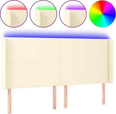 vidaXL - Hoofdbord - LED - 163x16x118/128 - cm - kunstleer - crèmekleurig