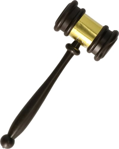 Faram Party Rechter/Veiling/Voorzitters hamer - verkleed artikel - bruin/goud - plastic - 28 cm - Vergaderen/vergadering