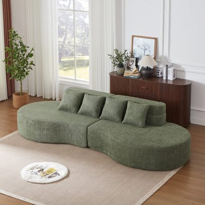 MIVRAY Hoekbank 310 Cm - Modulair Schuimsofa Met Afneembare Bekleding - Voor Woonkamer En Appartement - Chenille Groen