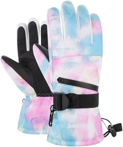 Unisex, verdikte 2-in-1 wanten, geschikt voor skiën, snowboarden, wintersport en ander wintergebruik; warm, waterdicht en winddicht - blauw en roze.