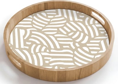 Dienblad rond 40x40 cm - Schootdienblad hout - Abstract - Modern - Beige - Borrelplank rechthoek - Plateau houten dienbladen
