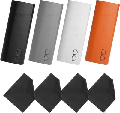 Set van 4 Harde Hoesjes voor Zonnebrillen en Leesbrillen van PU Leer met Microvezeldoeken in 4 Kleuren