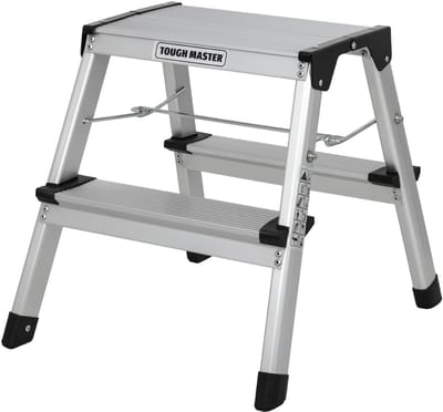 Dubbelzijdige Opvouwbare Aluminium Ladder 2 Treden - 150 kg Capaciteit - Veilig en Lichtgewicht