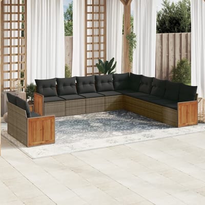 vidaXL - 11-delige - Loungeset - met - kussens - poly - rattan - grijs
