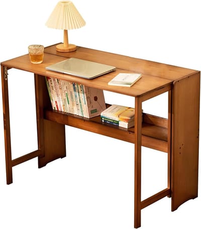 Opvouwbaar Bureau - Houten Werkplek - Thuiswerken Studeren - Met Boekenplank - 80x55x76cm - Bruin