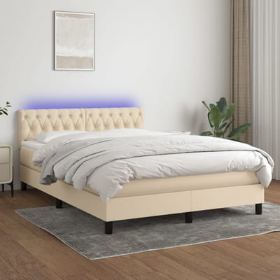 vidaXL - Boxspring - met - matras - en - LED - stof - crèmekleurig - 140x190 - cm