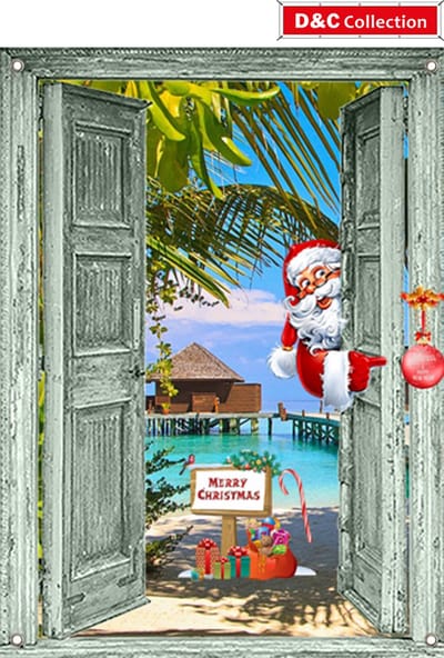 Tuinposter - 65x90 cm - groene deuren santa palm - kerstposter - winterposter - kerstdecoratie
