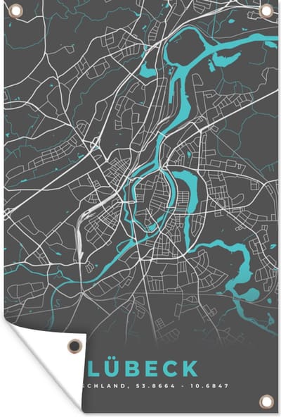 Muurdecoratie Blauw – Duitsland – Plattegrond – Stadskaart – Kaart – Lübeck - 120x180 cm - Tuinposter - Tuindoek