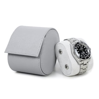 Timezone Design Watch Roll 1 Horloge - Grijs Geverfd Full-Grain Leer met Alcantara Suède - Horlogerol met Schuifsysteem - Horloge Reisetui - Horlogedoos - Cadeau Horlogeverzamelaar