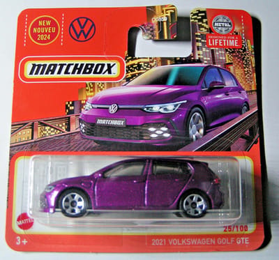 2021 VOLKSWAGEN VW GOLF GTE PURPLE MATCHBOX 1:64 25/100 METAL SHORT CARD 2024
