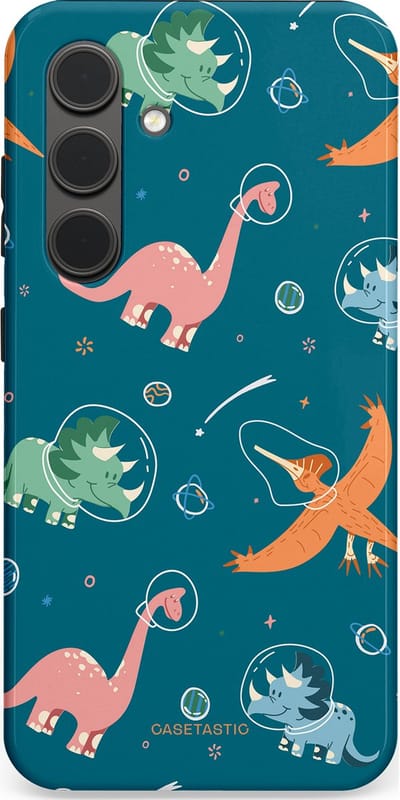 Casetastic hoesje geschikt voor Samsung Galaxy S24 - Dubbellaagse bescherming - Ruimte raptors - Fashion Case - Petrol Perzik