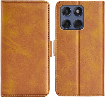 MobyDefend Hoesje - Geschikt voor Motorola Edge 60 / Motorola Edge 60 Fusion - Luxe Wallet Book Case (Sluiting Zijkant) - Lichtbruin