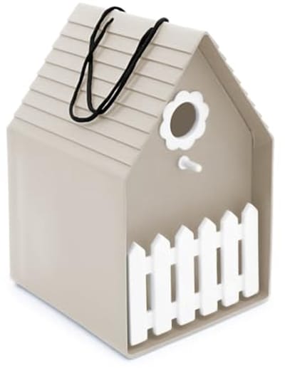 Vogelhuisje voor in de tuin, 24 x 15 cm, beige, met zitstang en decoratief bloemengat