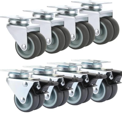 Meubelwielen 50 mm, Zware Zwenkwielen met Rem tot 220 kg, Dubbele Transportwielen voor Binnen en Buiten