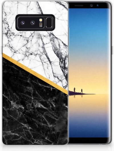 Samsung Galaxy Note 8 TPU Siliconen Hoesje Marmer Wit Zwart - Origineel Cadeau Man
