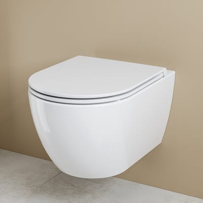 HOROW Hangtoilet - Softclose Toiletbril - Randloos diepspoel - glans wit - WC Pot - 36x53x36.5cm