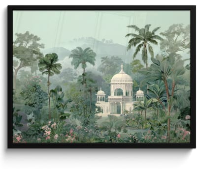 Poster in lijst - Fotolijst 80x60 cm - Posters - Tropische tuin - Koepelgebouw - Bloemen - Posterlijst zwart - Decoratie - Wanddecoratie woonkamer - Muurdecoratie slaapkamer