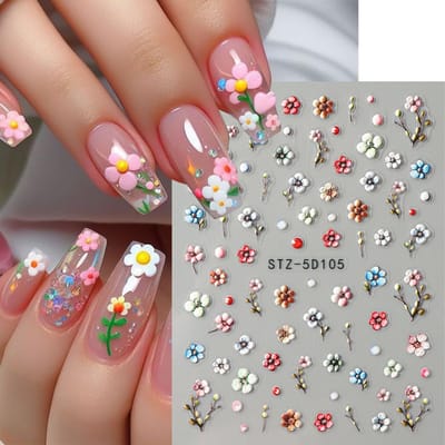 5D Zwarte Glitter Nagelstickers Aquarel Bloeiende Nagel Manicure Lente Bloemen Zelfklevende Transfer Decals Slider Nail Art Decor STZ-5D105