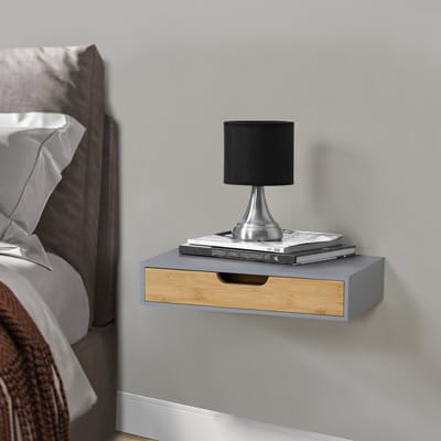 Wandplank set van 2 met lade Bokn bamboe 40x24x8 cm grijs [en.casa]