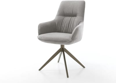 Eetkamerstoel Zelia-Flex met armleuning kruisframe breed afwerking met titanium zachte stof met structuur grijs 360° draaibaar rocker-functie pocketveer kern