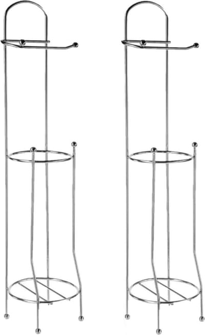 5five toiletrolhouder - Set van 2x stuks - staand - met reservoir - zilver - 66 cm - verchroomd metaal - wc-rol houder