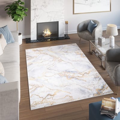Tapiso Toscana Vloerkleed Grijs Gouden Marmer Karpet Tapijt Maat- 200x300