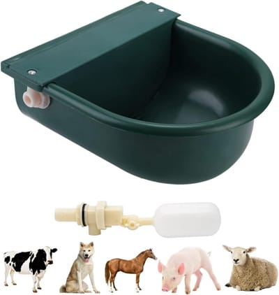 Drinkbak voor paarden, dromen, automatische voerbak met drijvend ventiel voor paarden, runderen, geiten, schapen, varkens en honden, 4 liter (donkergroen)