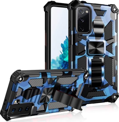 Hoesje Geschikt Voor Samsung Galaxy S22 Plus hoesje rugged extreme backcover met ring houder Camouflage - Blauw